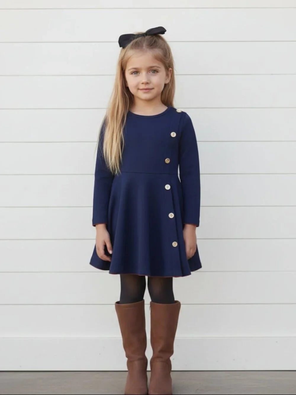 Navy Blue Long Sleeve Dress w/Gold Buttons, NWT, girls